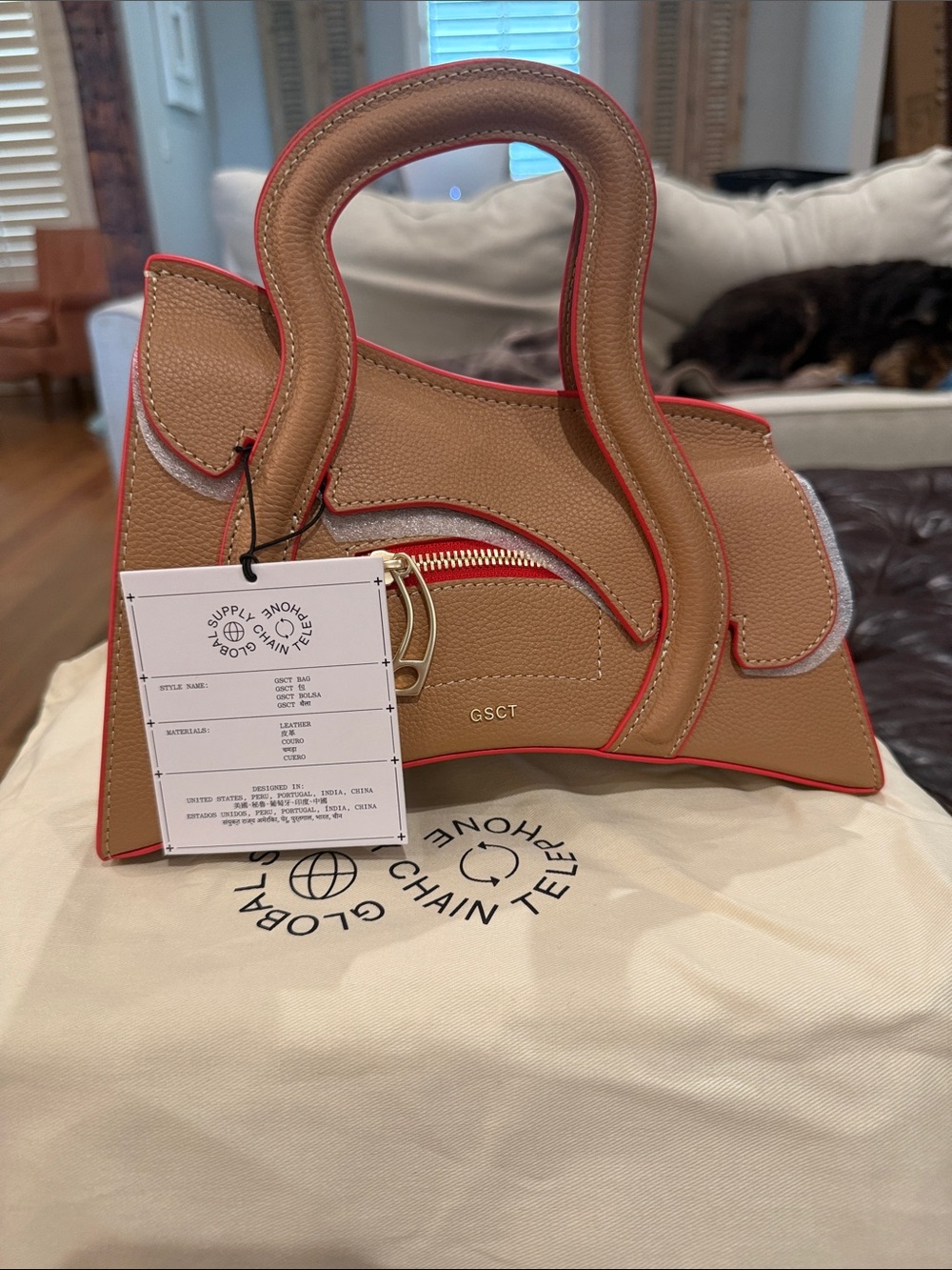 New MSCHF Global Supply Chain Telephone (GSCT) Handbag in the Fawn colorway